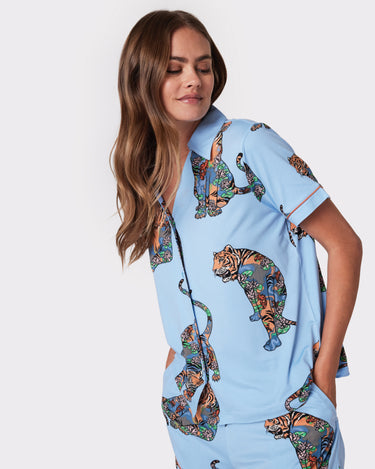 Lotus Tiger Print Short Pyjama Set - Blue